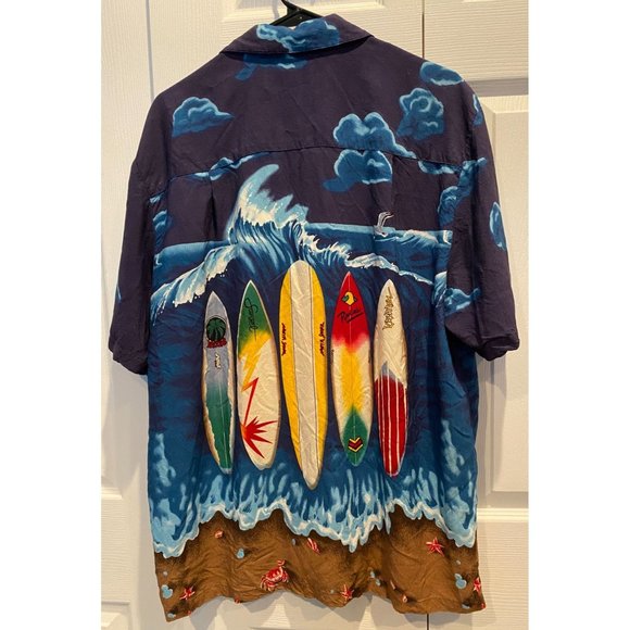 Paradise Found Hawaiian Shirt XL, Honolulu Hawaii, 100% Rayon, Surfboard graphic - Picture 2 of 4